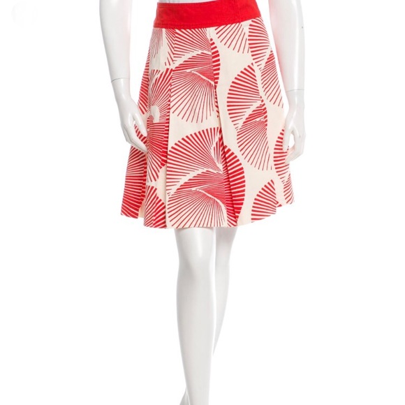 Diane Von Furstenberg Linden Red Sundial fan print Skirt size 10